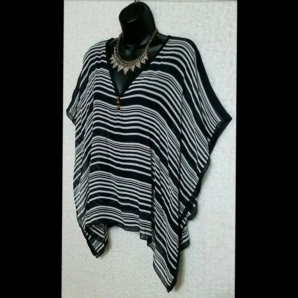 NWOT Talbots Silk Chiffon V Neck Poncho Sheer S/M - Picture 4 of 12